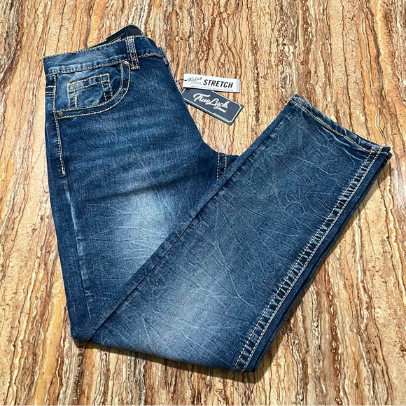 True Luck Jeans Classic Stretch Blue Denim Men’s W 32 x L 32 Brand New - Picture 3 of 11